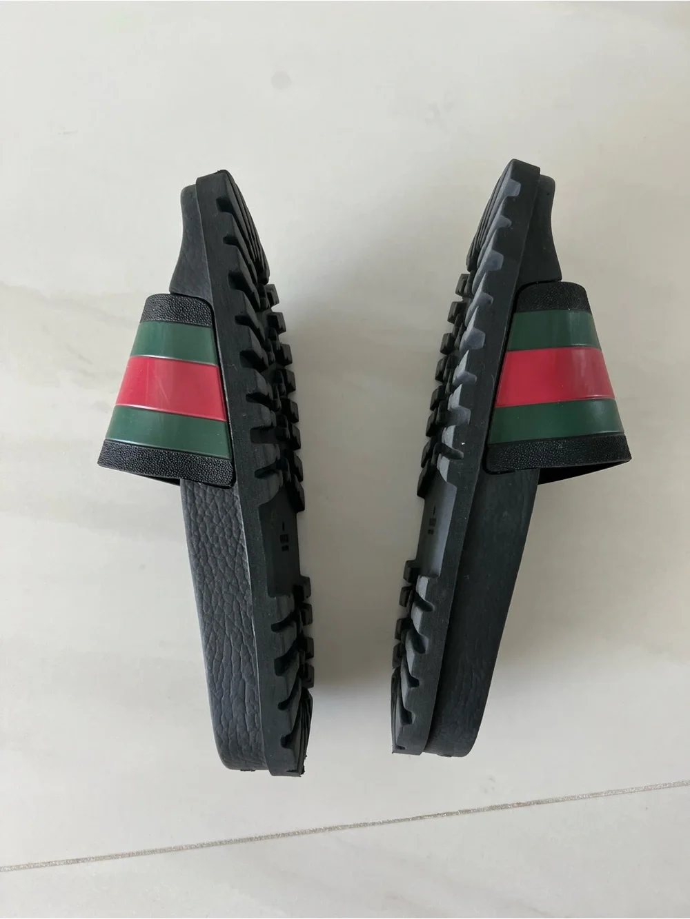 Gucci Black Slides with Red and Green Stripes